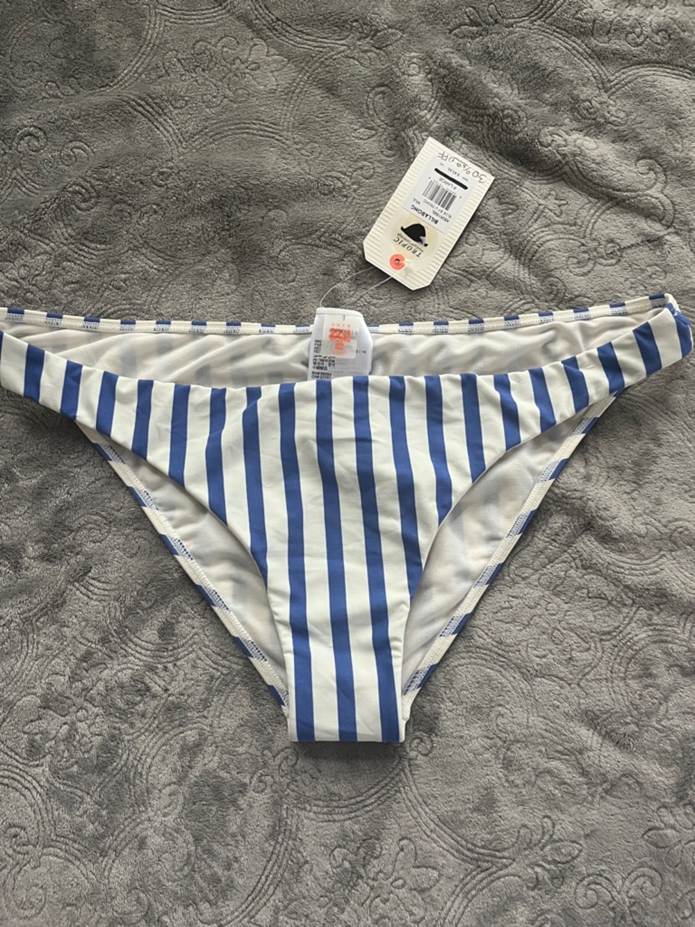 Billabong Blue & White Striped Bikini Bottom Tropic Medium Coverage NWT Size XL